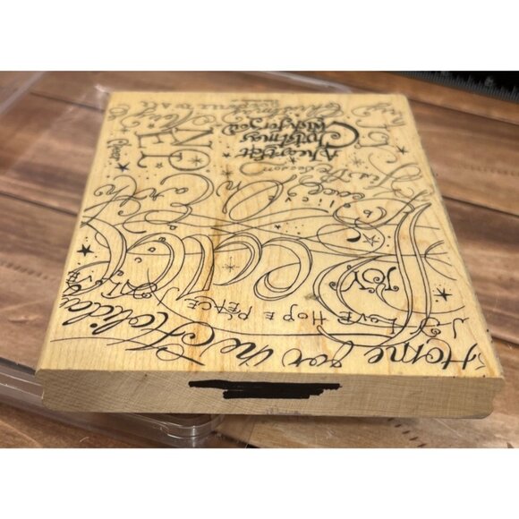 2003 STAMPIN' UP! Holiday Print Wood Mounted Rubber BLOCK Stamp Christmas Wish - Picture 7 of 7